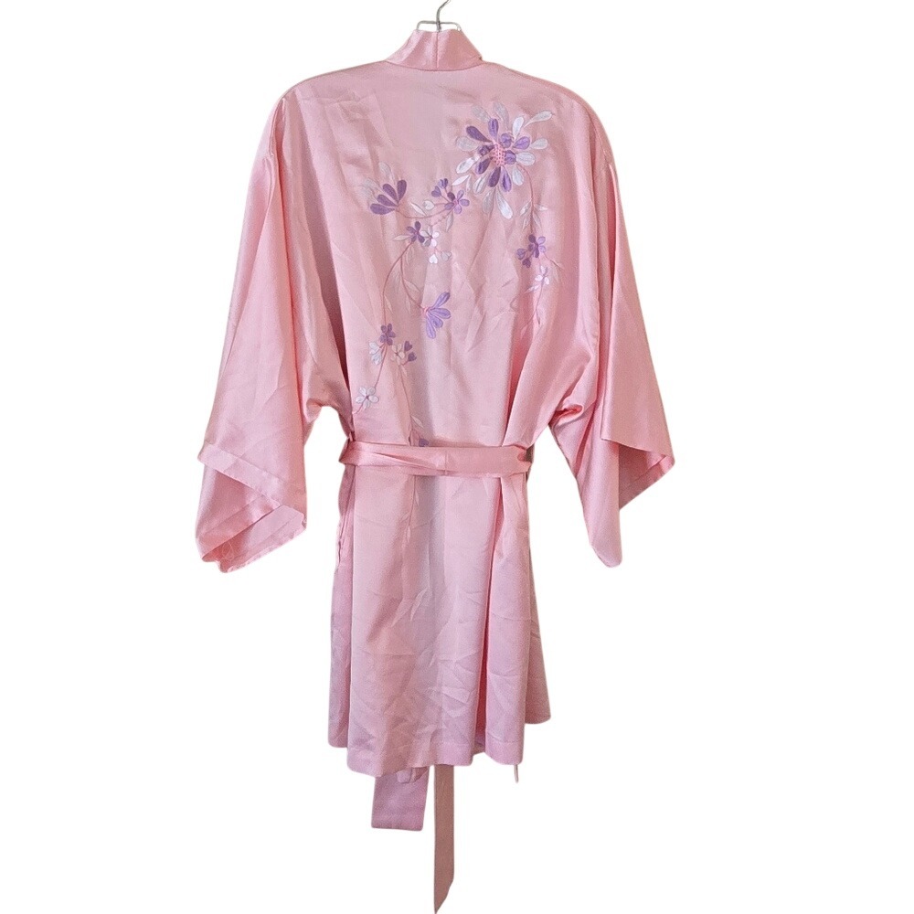 NATORI Pink Floral Embroidered Kimono Robe One Size‎ Vintage Coquette
